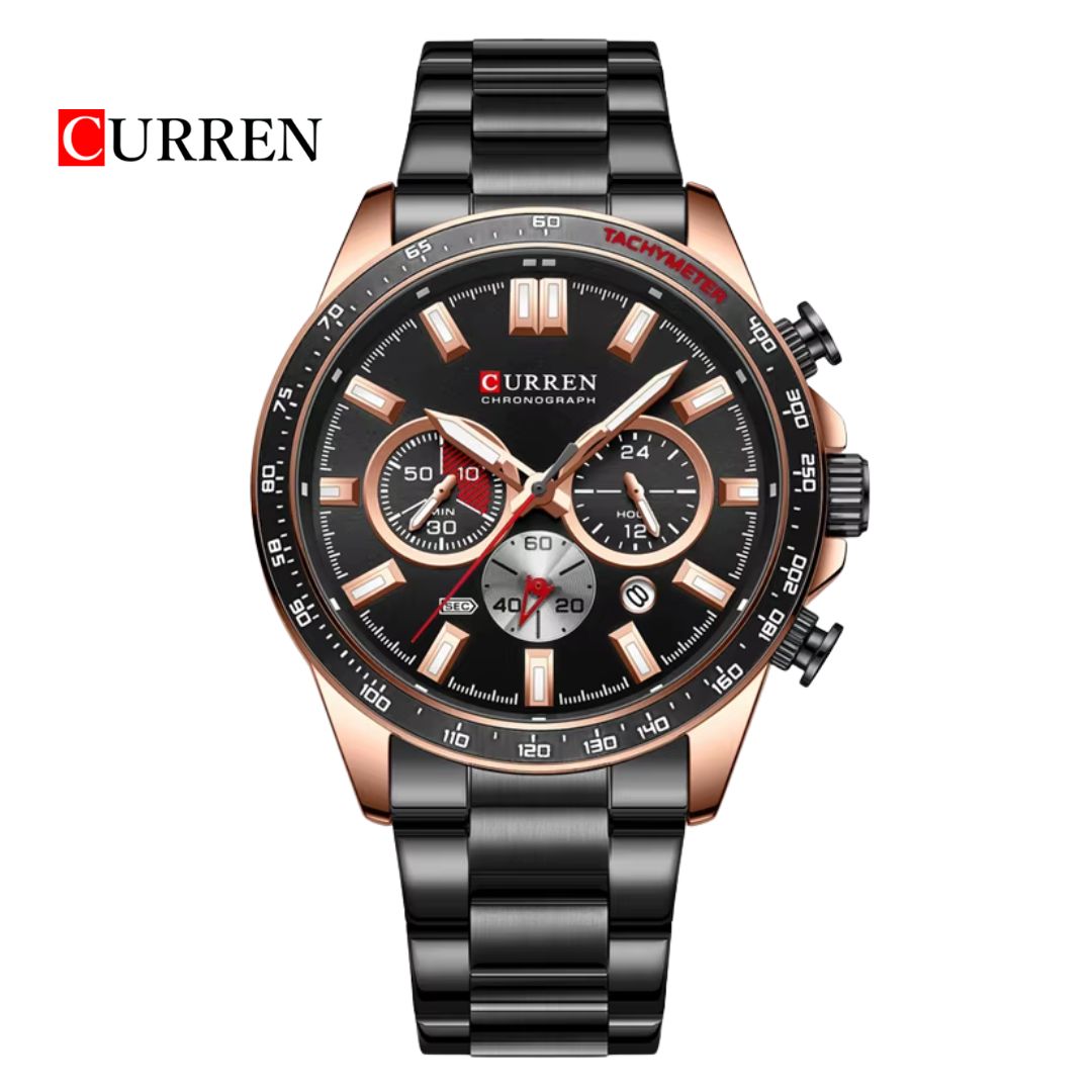 CURREN - Orologio da polso da uomo, cronografo sportivo, resistente all' acqua, militare, multifunzione, in pelle, al quarzo, colore: argento blu, con movimento al quarzo