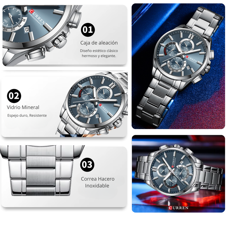 Reloj CURREN Cronografo 8475 Para Hombre - Tablero Azul