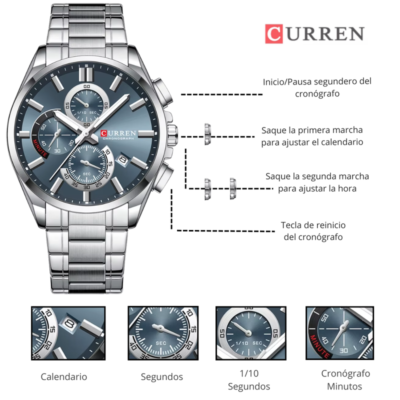 Reloj CURREN Cronografo 8475 Para Hombre - Tablero Azul