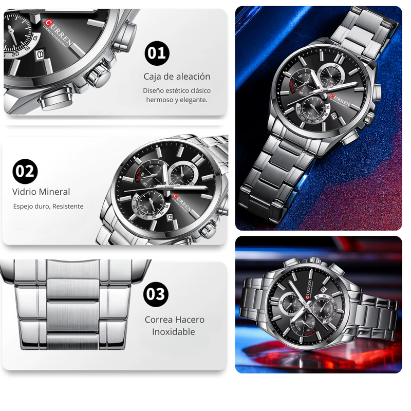 Reloj CURREN Cronografo 8475 Para Hombre - Plateado
