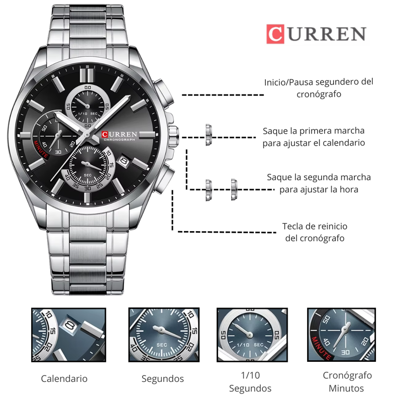 Reloj CURREN Cronografo 8475 Para Hombre - Plateado