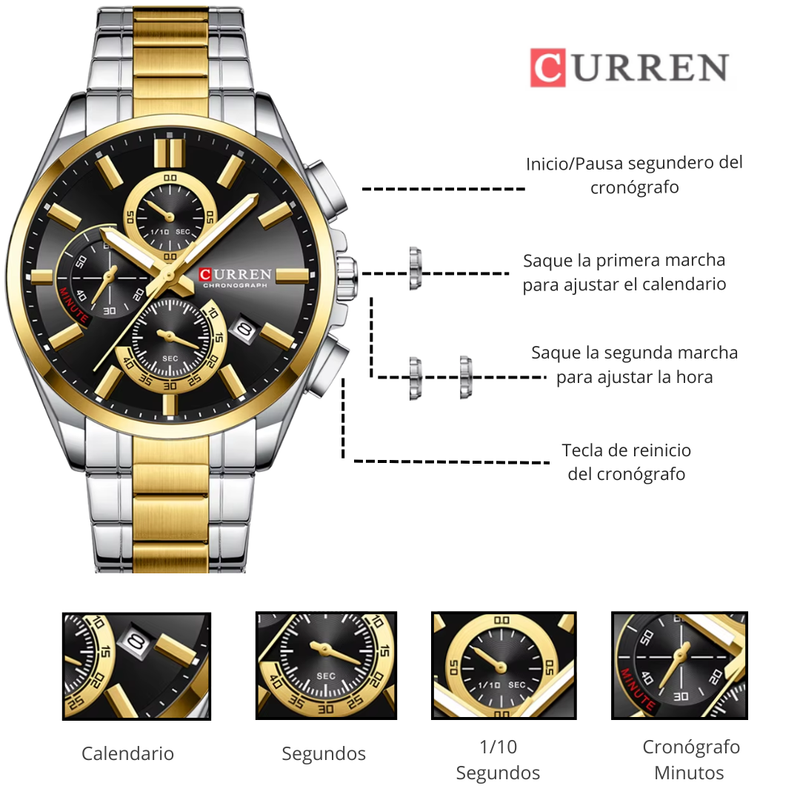 Reloj CURREN Cronografo 8475 Para Hombre - Bicolor