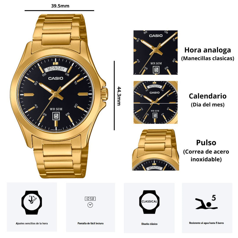 Reloj Casio Referencia MTP-1370G-1A Diseño Elegante