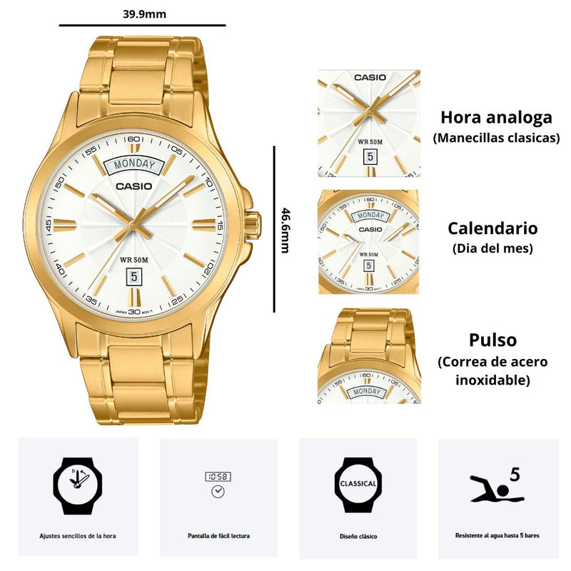 Reloj Casio Referencia MTP-1381GD-7A Diseño Elegante