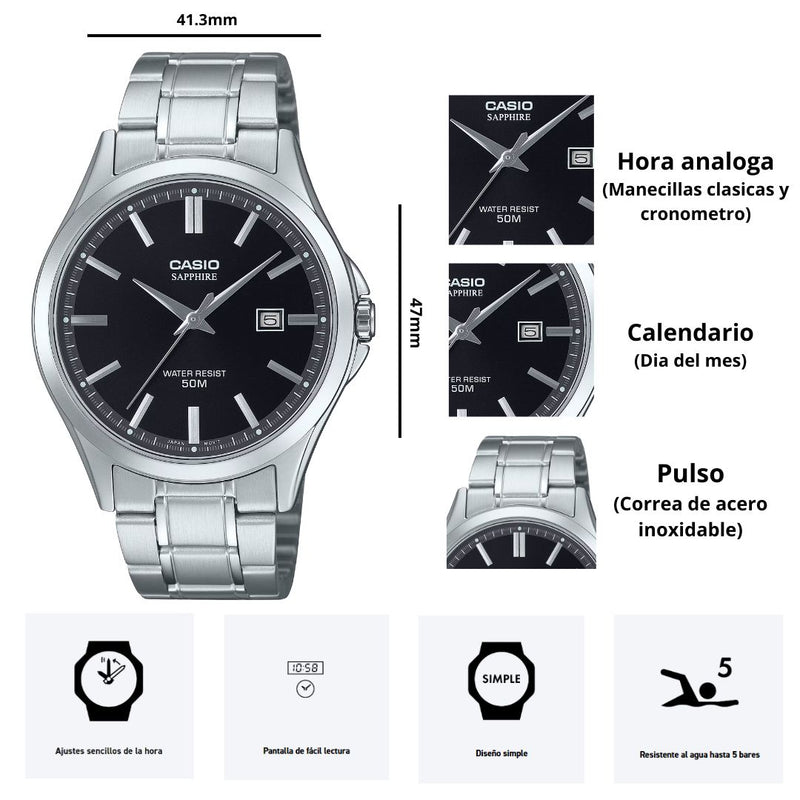 Reloj Casio MTS-115D-1A Cristal Zafirado Caballero