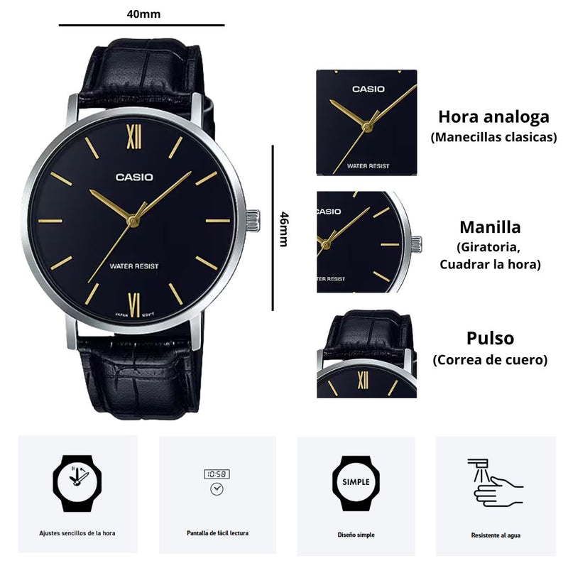 Reloj Casio Referencia MTP-VT01L-1B Diseño Elegante