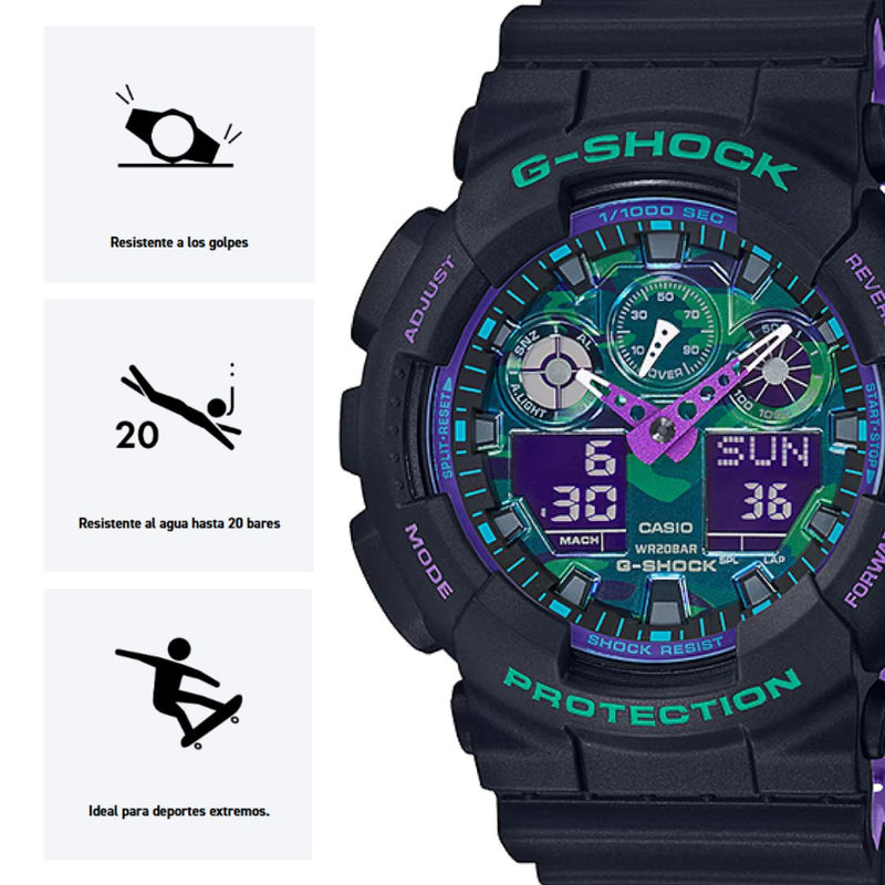 Reloj Casio G-SHOCK GA-100BL-1A Diseño Deportivo