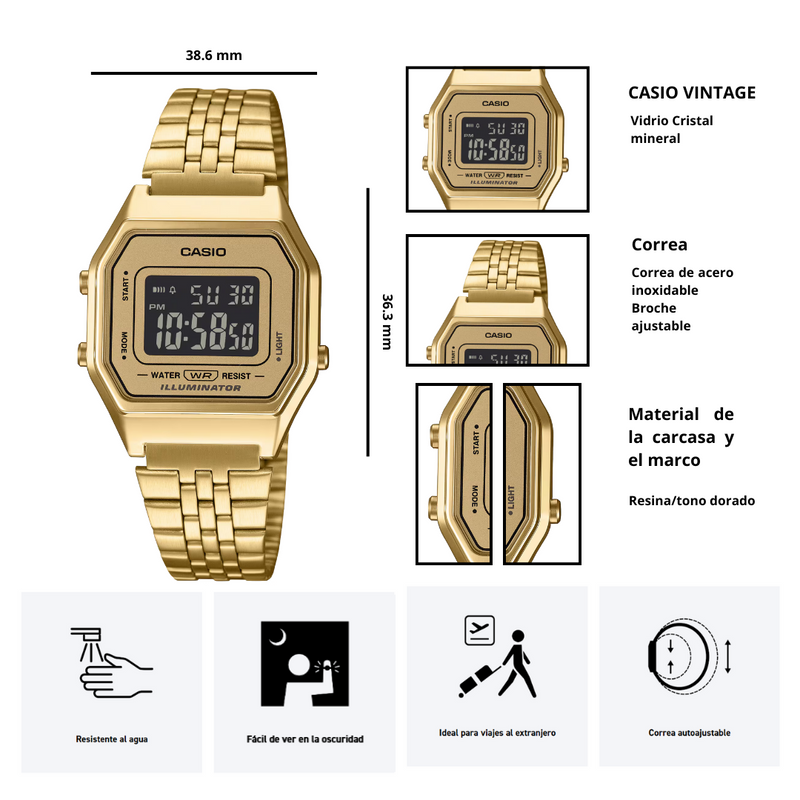 Reloj Casio Modelo LA680WGA-9B Diseño Vintage
