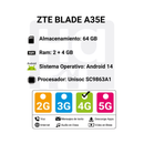 Celular ZTE BLADE A35E 4G 64GB/2+4GB RAM-Gris