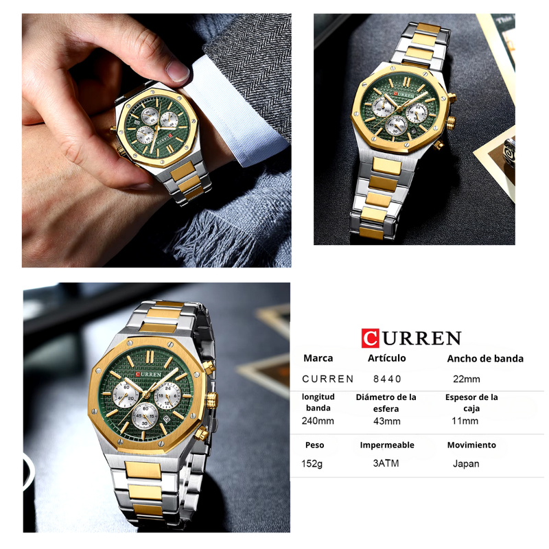 Reloj Curren 8440 Elegante Para Caballero Tablero Verde