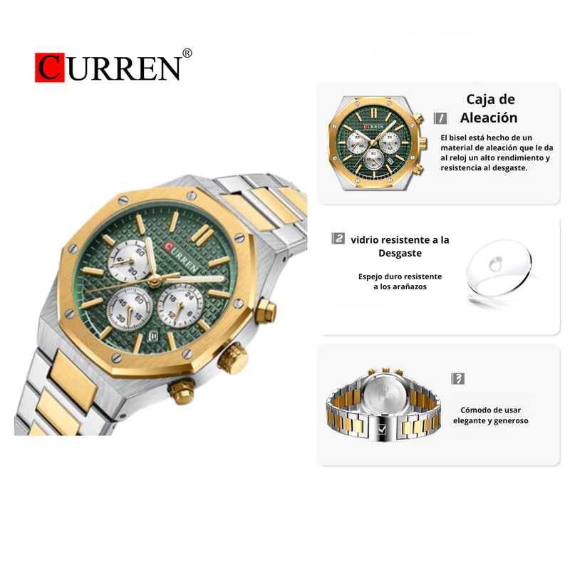 Reloj Curren 8440 Elegante Para Caballero Tablero Verde