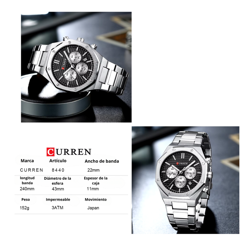 Reloj Curren 8440 Elegante Para Caballero Tablero Negro