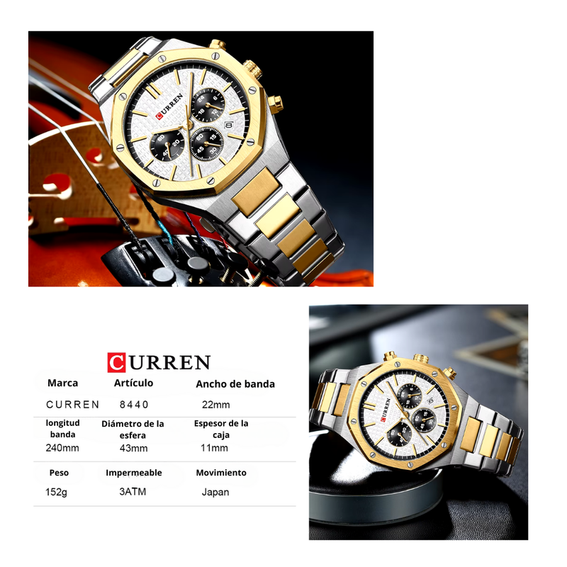 Reloj Curren 8440 Elegante Para Caballero Tablero Blanco