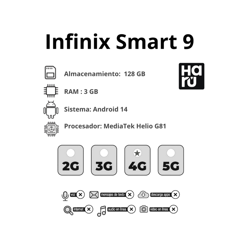 Celular INFINIX Smart 9 128GB/3GB RAM - Menta