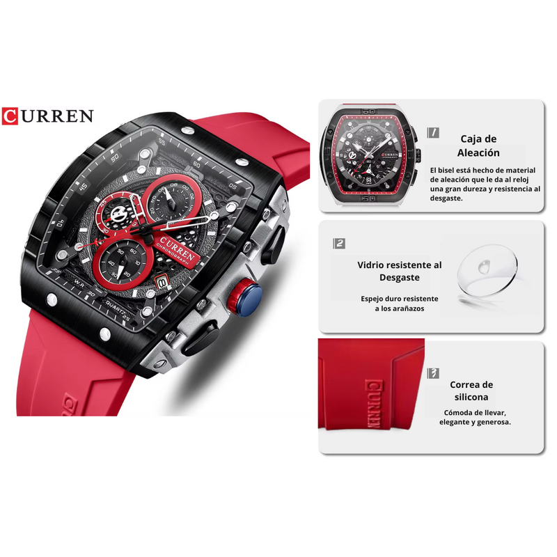 Reloj Curren Modelo 8443 Deportivo Casual - Rojo