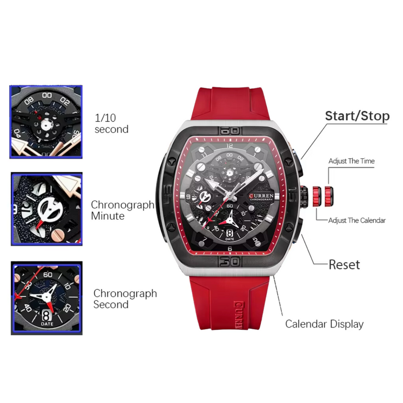 Reloj Curren Modelo 8443 Deportivo Casual - Rojo