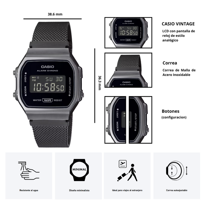 Reloj Casio Modelo A168WEMB-1B Diseño Vintage