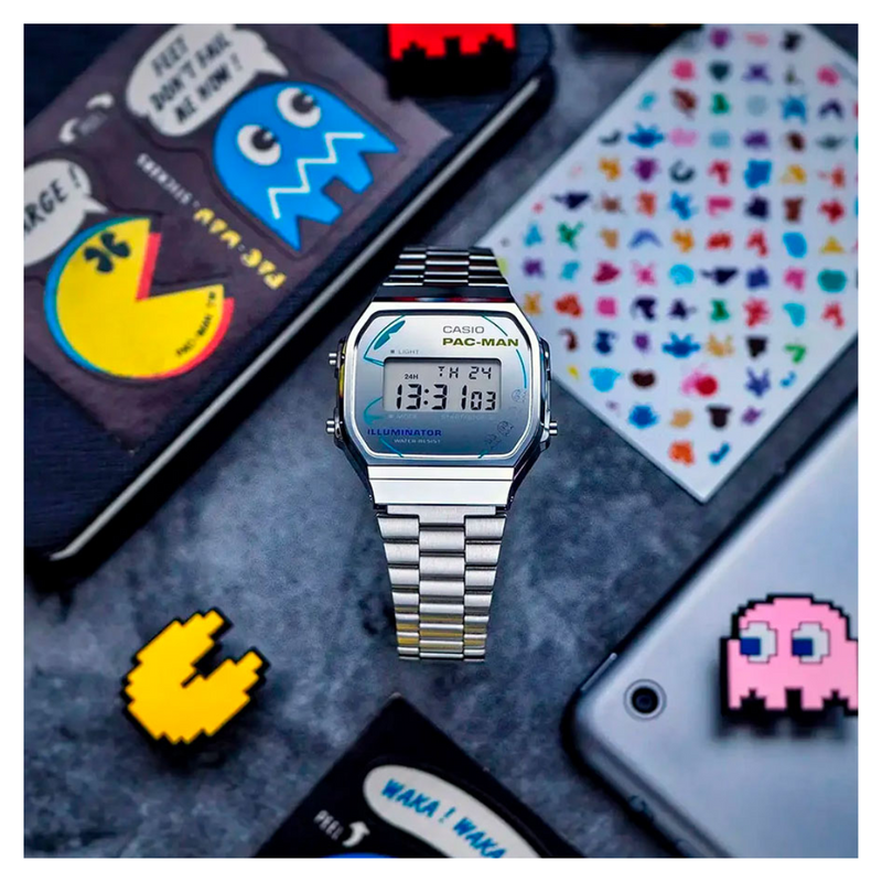 Reloj Casio Modelo A168WEPC-7A Diseño Vintage Edición PAC-MAN