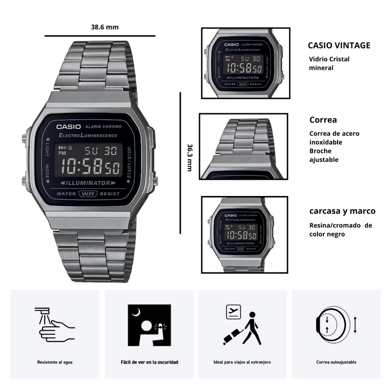 Reloj Casio Modelo A168WGG-1B Diseño Vintage