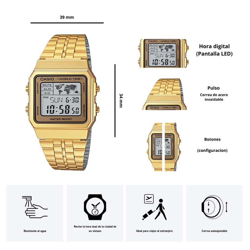 Reloj Casio A500WGA-9 Diseño Vintage Dorado