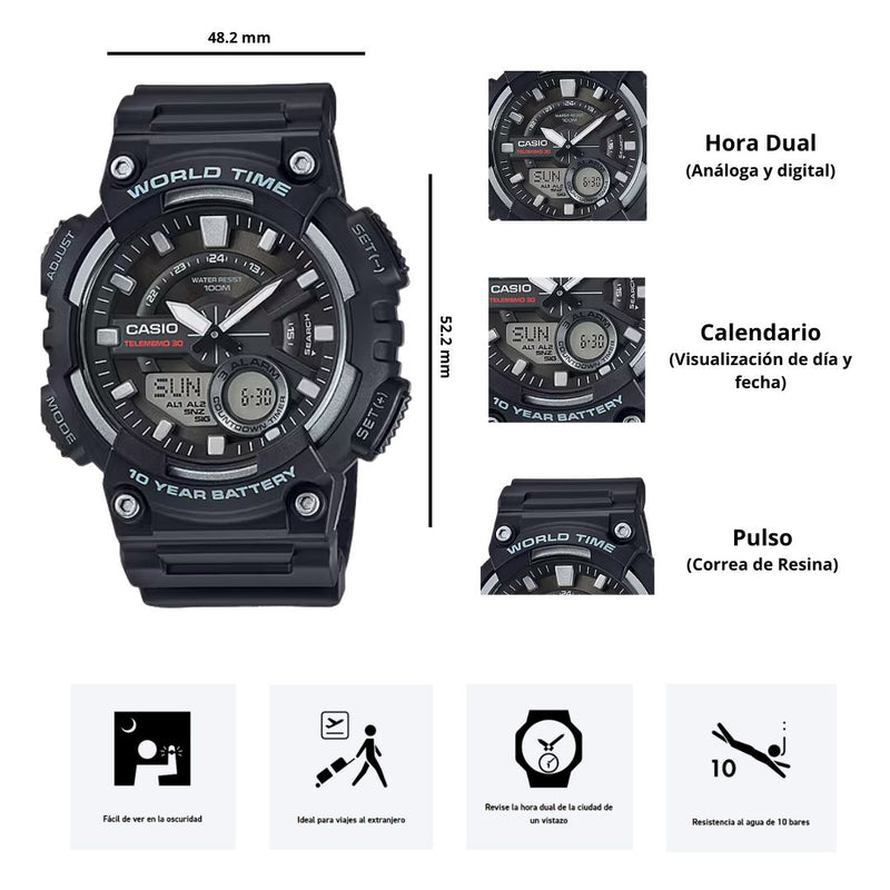 Reloj Casio Modelo AEQ-110W-1A Diseño Deportivo
