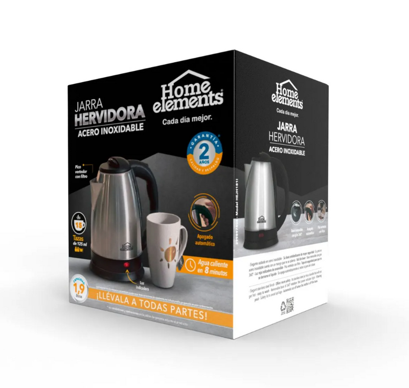 Jarra Hervidora 1.9 Lts Acero Inox Home Elements