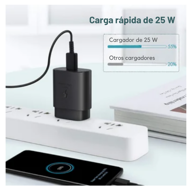 Cargador Samsung Tipo C Super Carga Rápida 25W - Blanco