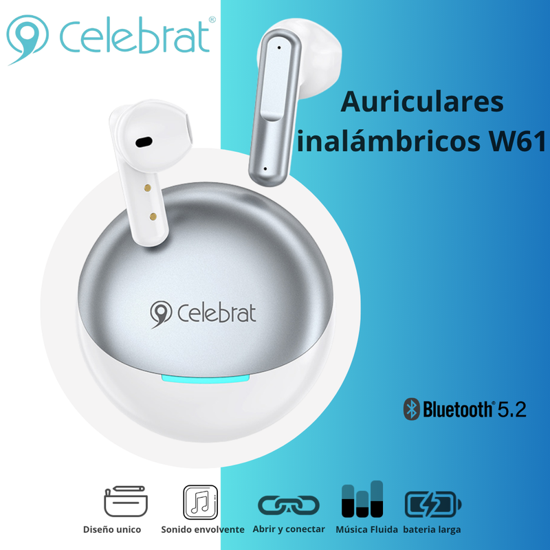 Audífonos TWS-W61 Con Estuche de Carga - Blanco