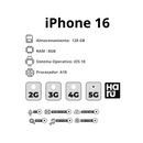 Celular iPhone 16 128GB Blanco - Puerto SIM