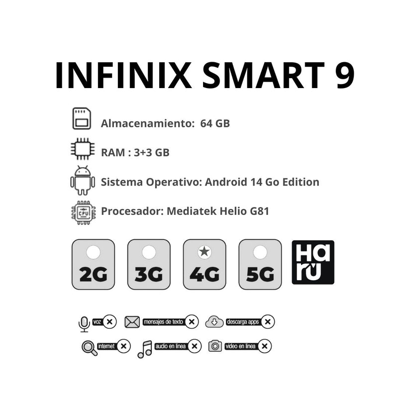 Celular INFINIX Smart 9 64GB/3GB RAM - Negro