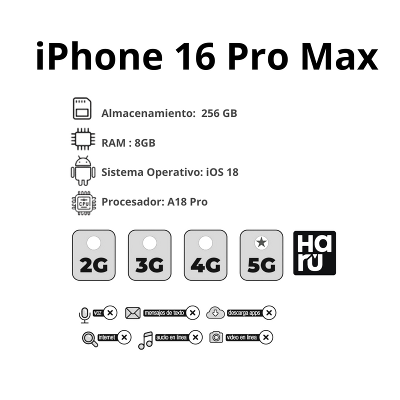 Celular iPhone 16 Pro Max 256GB Titanio Negro- eSIM