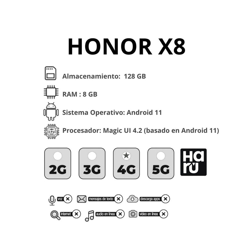 Celular HONOR X8 128GB/8GB RAM – Plata