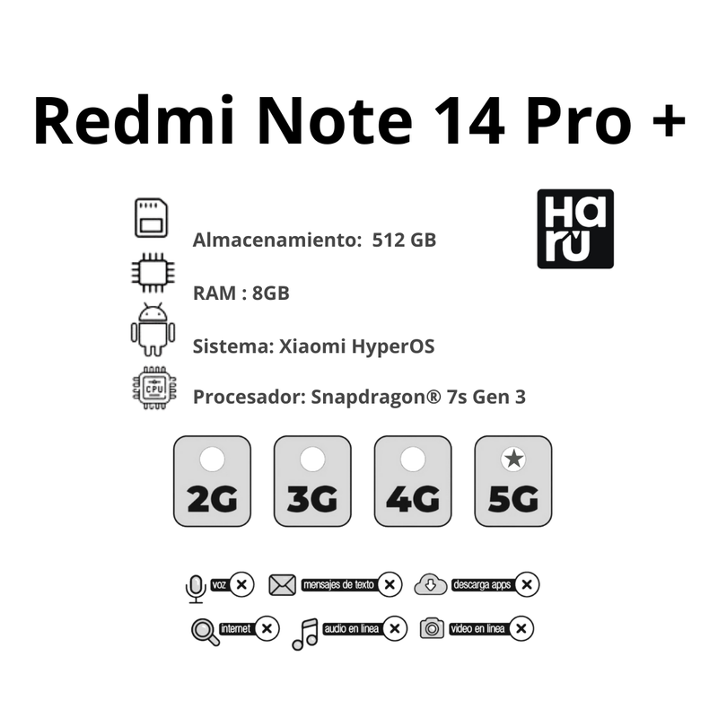 Celular Xiaomi Redmi Note 14 Pro+ 5G 512GB/12GB RAM Negro