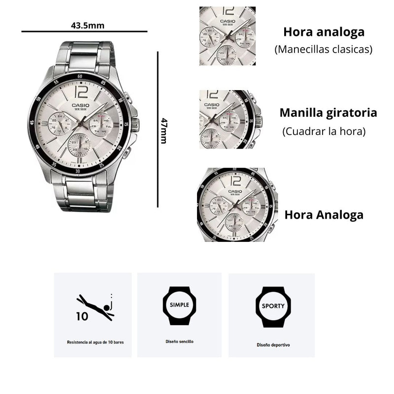 Reloj Casio Modelo MTP-1374D-7A Para Caballero Diseño Elegante