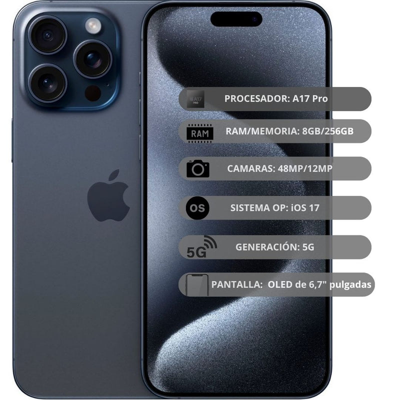 Celular Reacondicionado iPhone 15 Pro Max 256GB - Azul