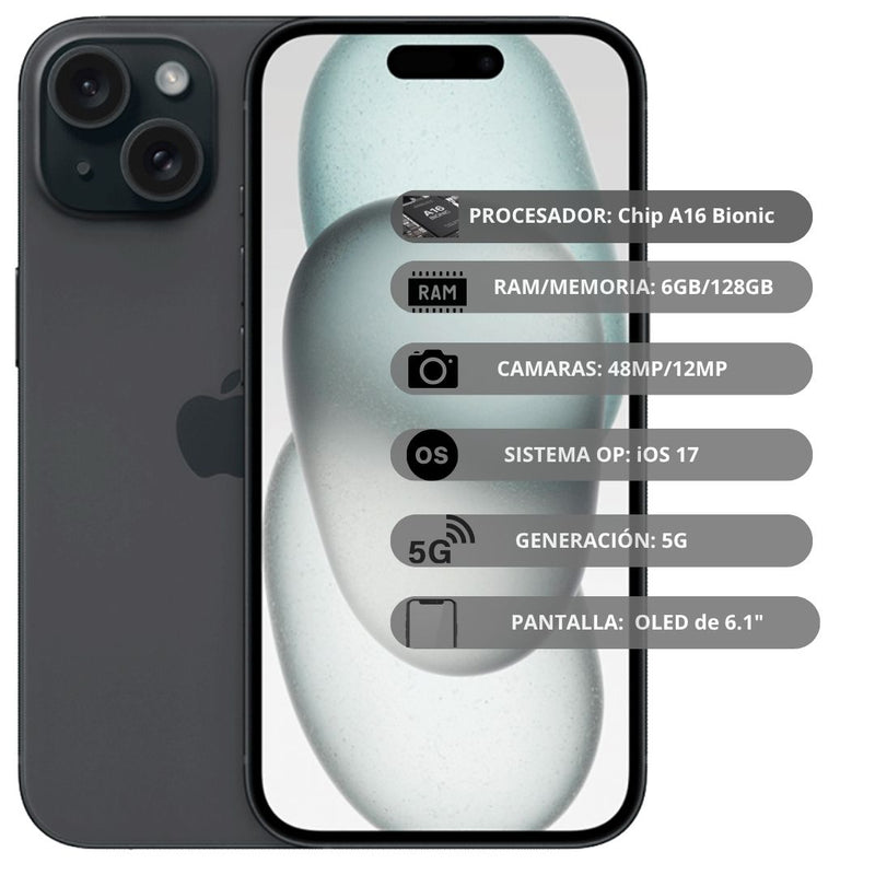 Celular Reacondicionado iPhone 15 128GB - Negro