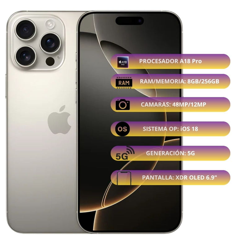 Celular Reacondicionado iPhone 16 Pro Max 256GB - Titanio Natural