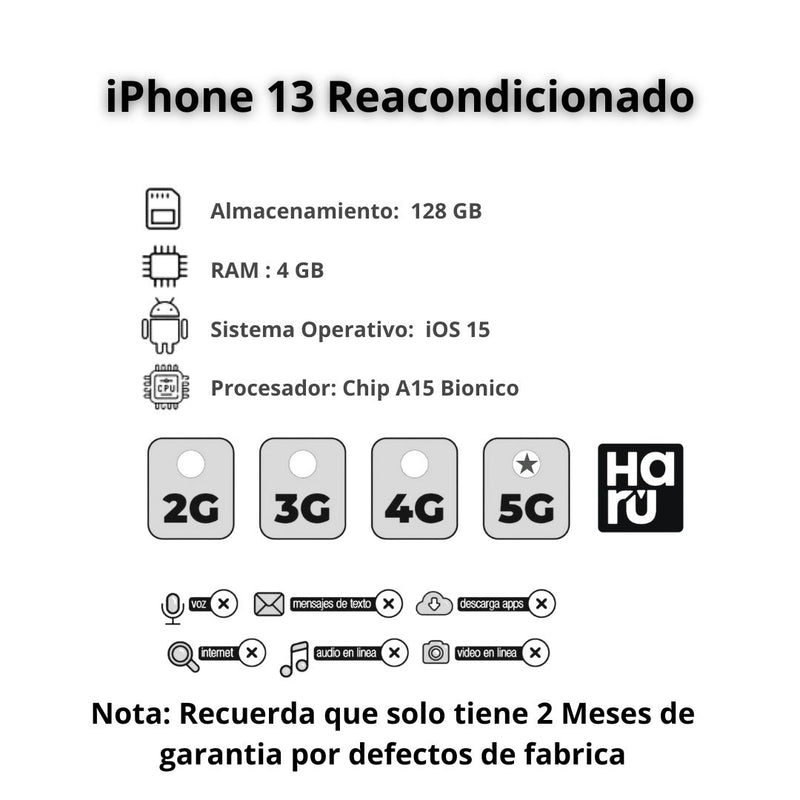 Celular Reacondicionado iPhone 13 128GB - Azul