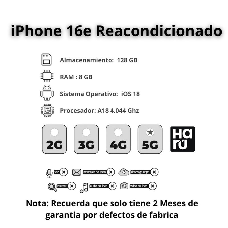 Celular Reacondicionado iPhone 16e 128GB - Blanco