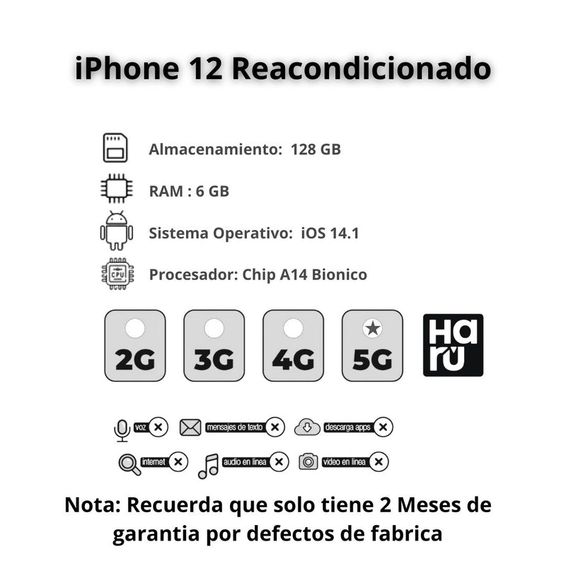 Celular Reacondicionado iPhone 12 128GB - Blanco