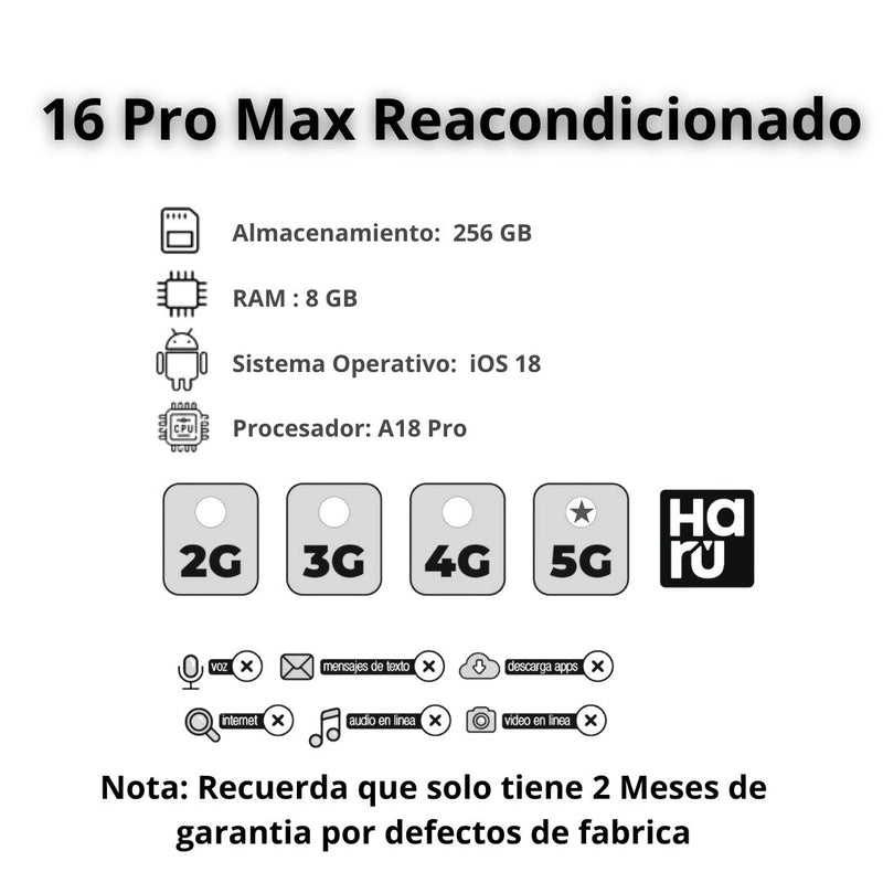 Celular Reacondicionado iPhone 16 Pro Max 256GB - Titanio Natural