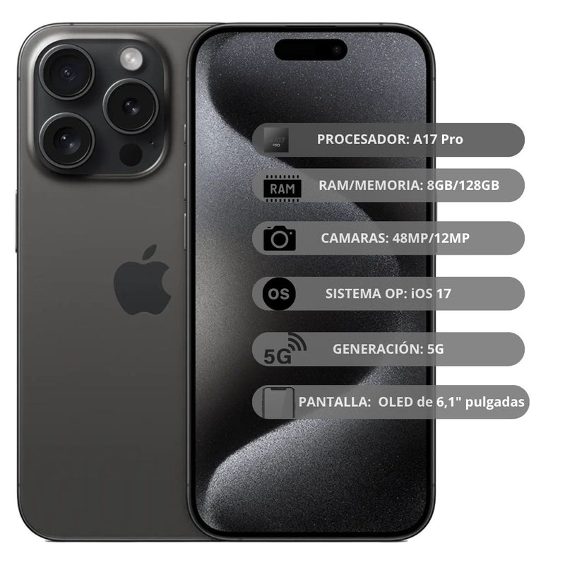 Celular Reacondicionado iPhone 15 Pro 128GB - Negro