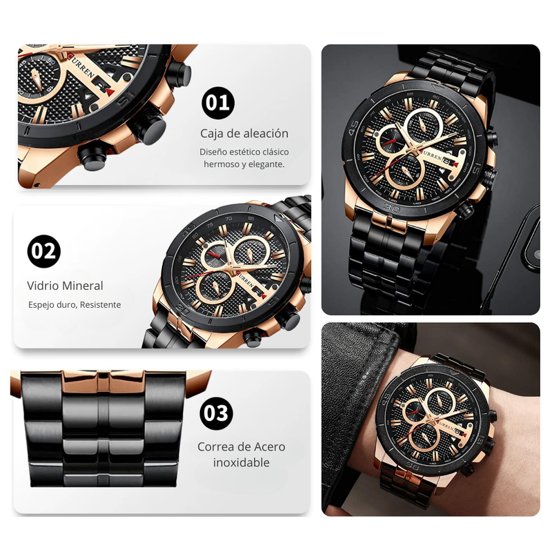 Reloj CURREN 8337 Cronógrafo Para Hombre Bicolor negro