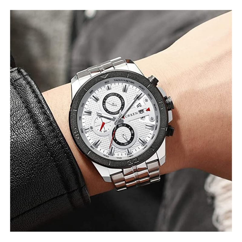 Reloj CURREN 8337 Cronógrafo Para Hombre - Plateado
