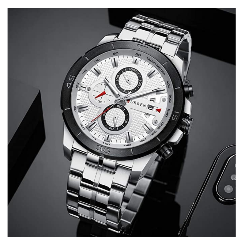 Reloj CURREN 8337 Cronógrafo Para Hombre - Plateado