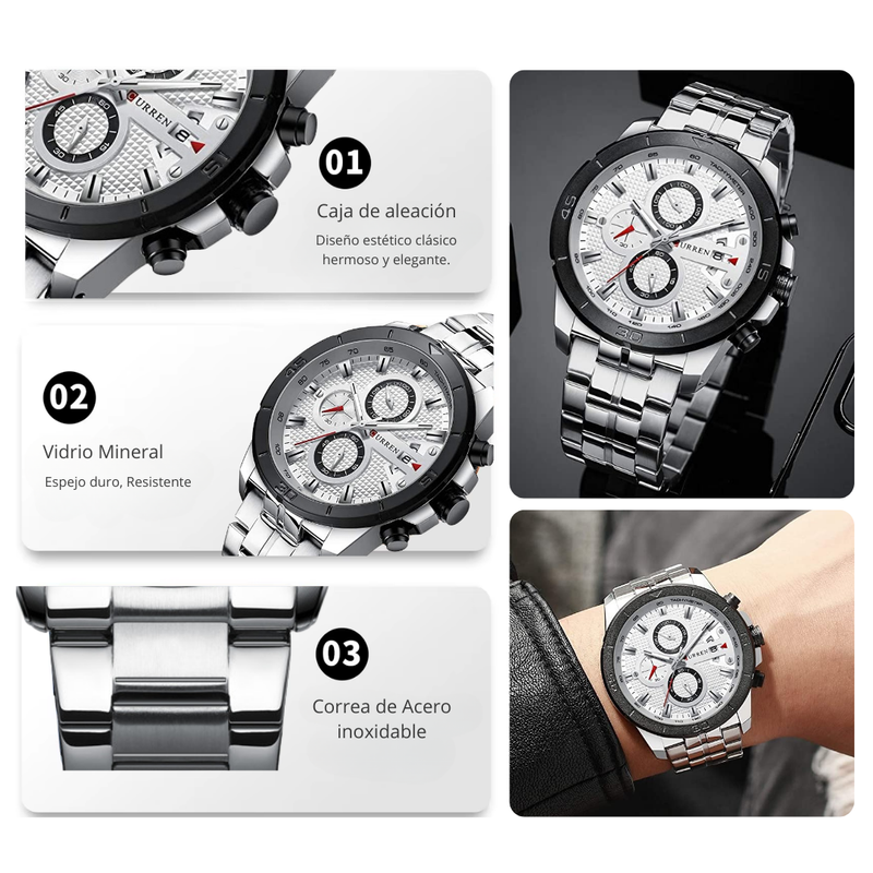 Reloj CURREN 8337 Cronógrafo Para Hombre - Plateado