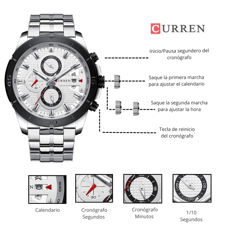 Reloj CURREN 8337 Cronógrafo Para Hombre - Plateado