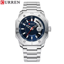 Reloj CURREN 8344 Diseño Elegante Plateado Fondo Azul