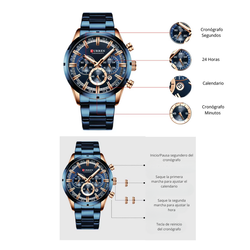 Reloj CURREN 8355 Cronógrafo Para Hombre - Azul
