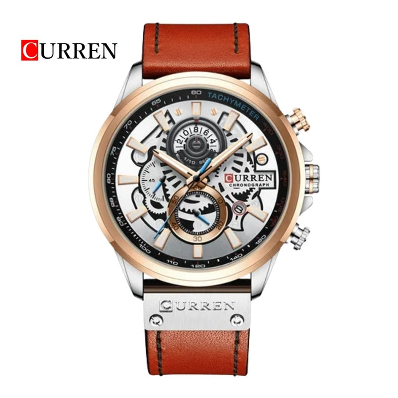 Reloj Curren 8380 Café - Dorado Blanco Diseño Elegante